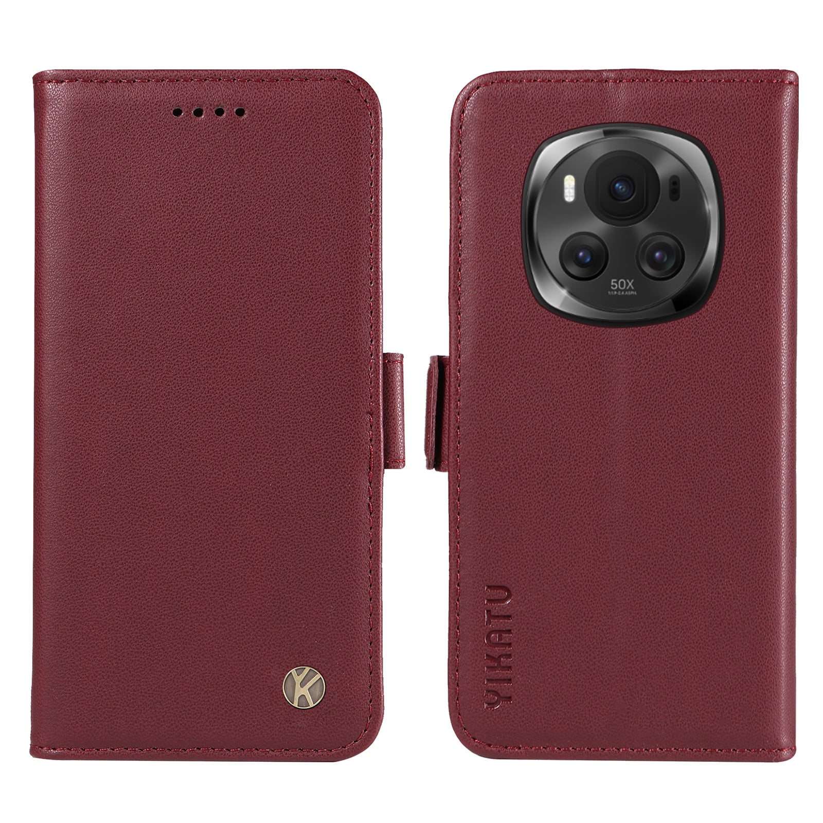 YIKATU YK-003 For Honor Magic6 5G Case PU Leather Stand Protective Phone Cover - Wine Red