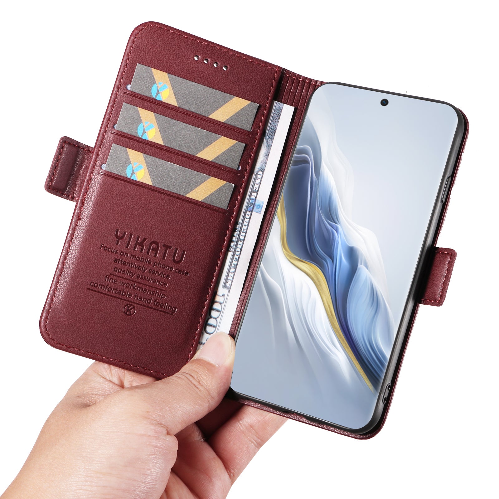 YIKATU YK-003 For Honor Magic6 5G Case PU Leather Stand Protective Phone Cover - Wine Red