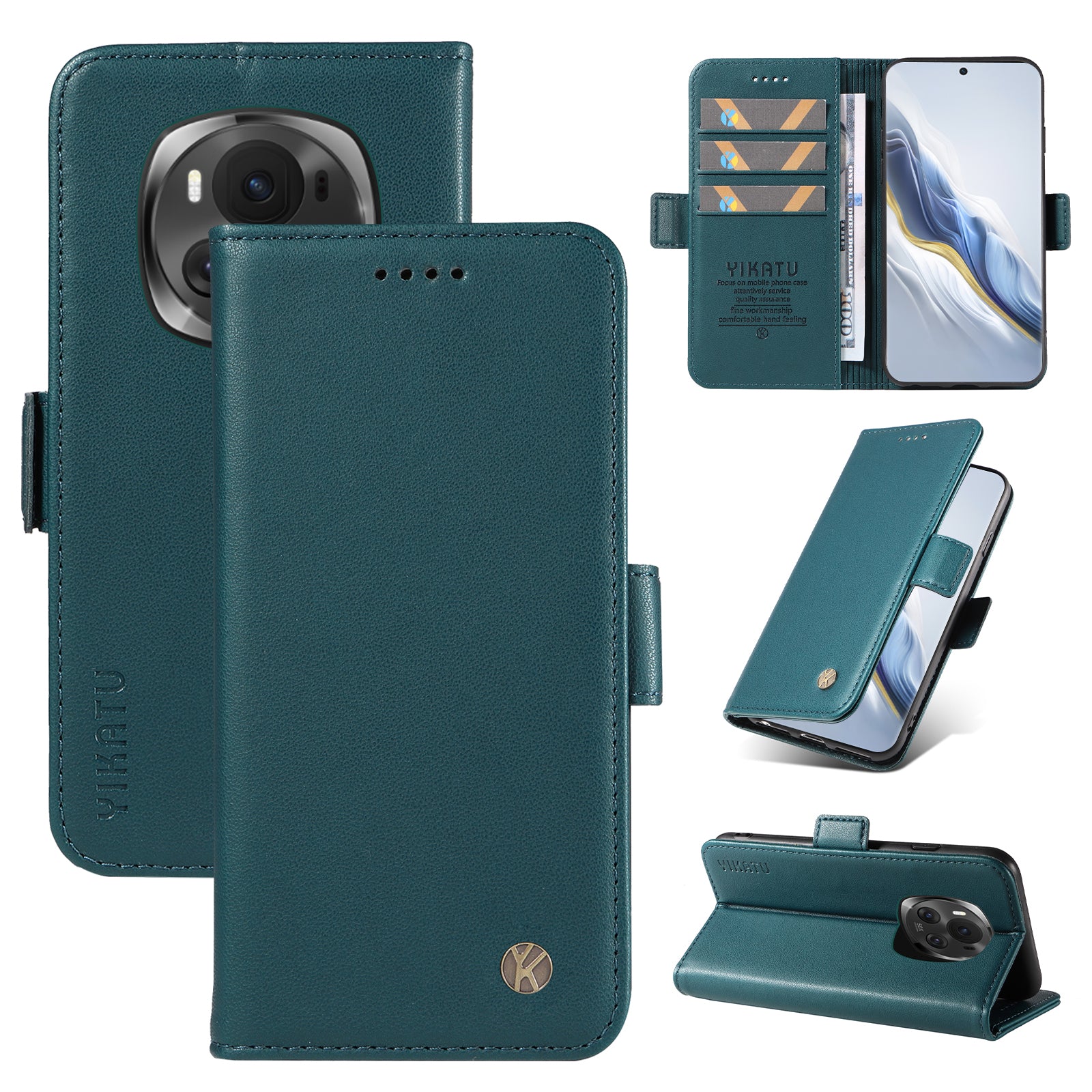 YIKATU YK-003 For Honor Magic6 5G Case PU Leather Stand Protective Phone Cover - Green