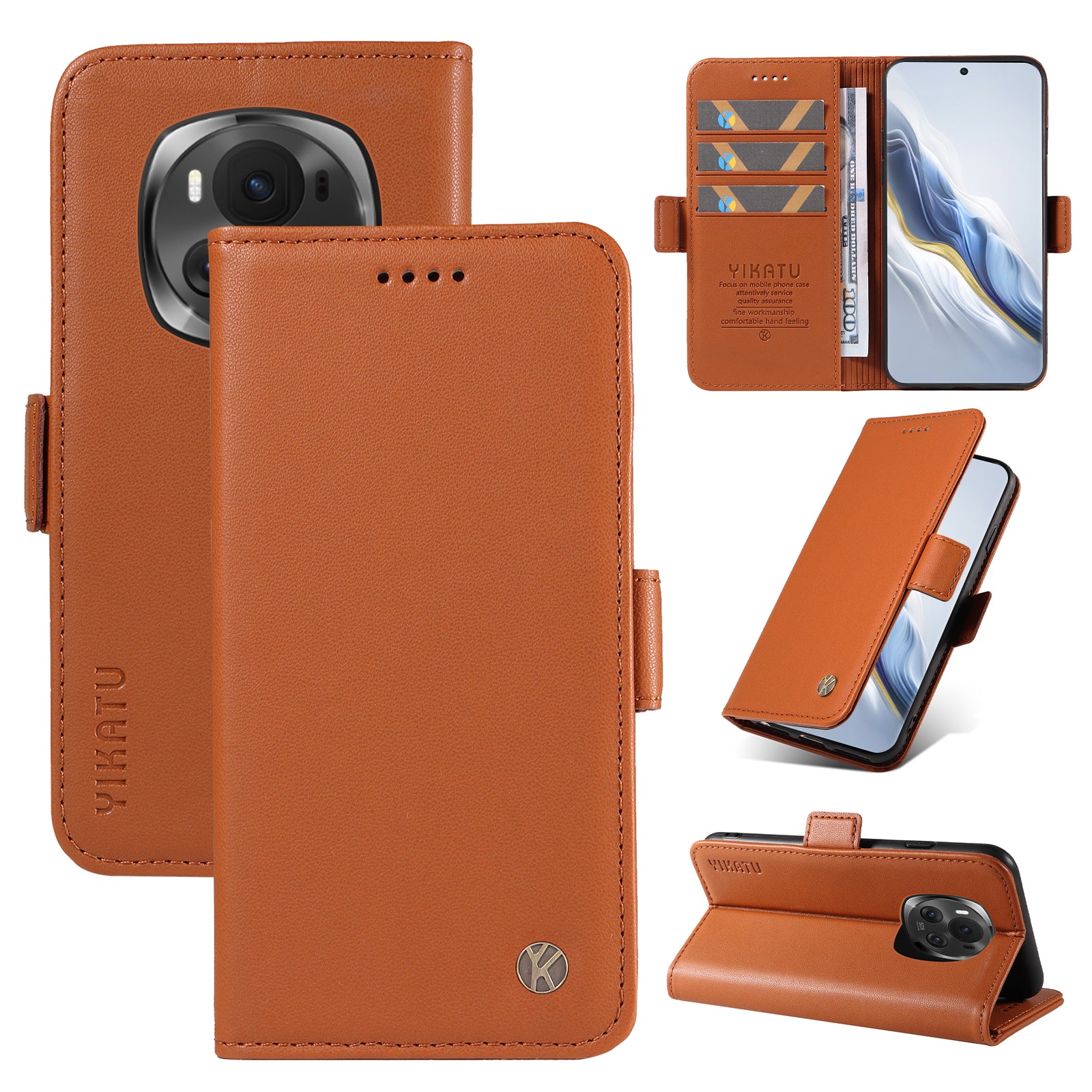 YIKATU YK-003 For Honor Magic6 5G Case PU Leather Stand Protective Phone Cover - Brown