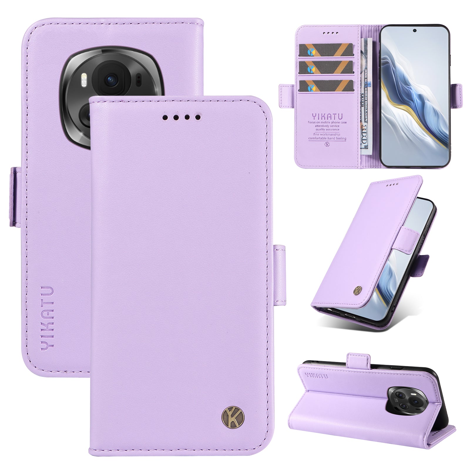 YIKATU YK-003 For Honor Magic6 5G Case PU Leather Stand Protective Phone Cover - Light Purple