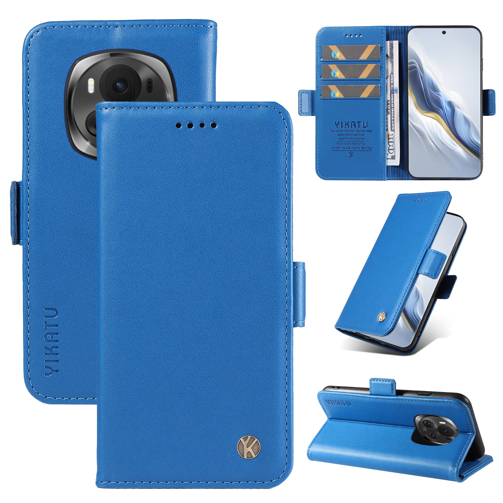 YIKATU YK-003 For Honor Magic6 5G Case PU Leather Stand Protective Phone Cover - Sky Blue