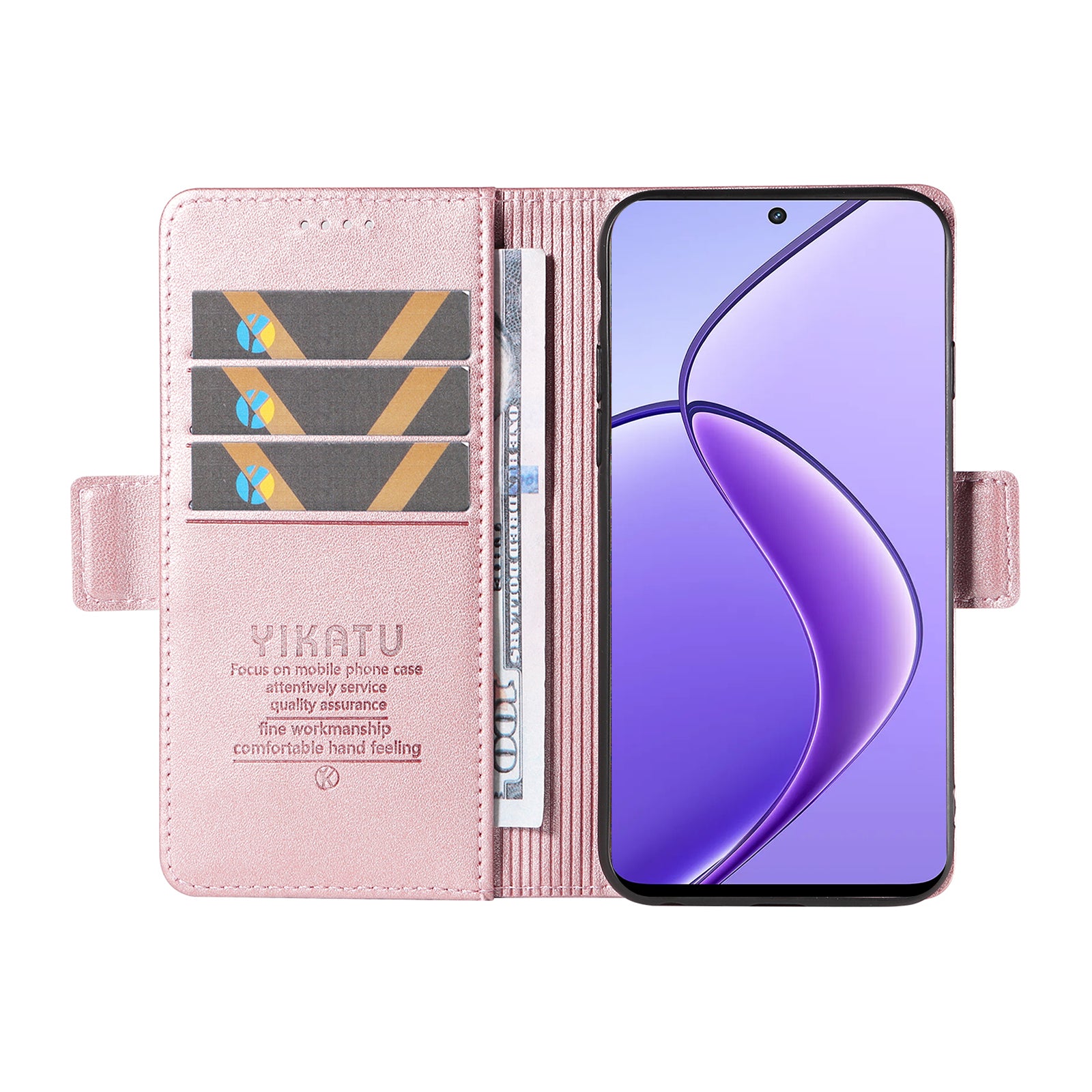 YIKATU YK-003 For Realme 12 Leather Case Wallet Cover Phone Accessories Distributors - Rose Gold