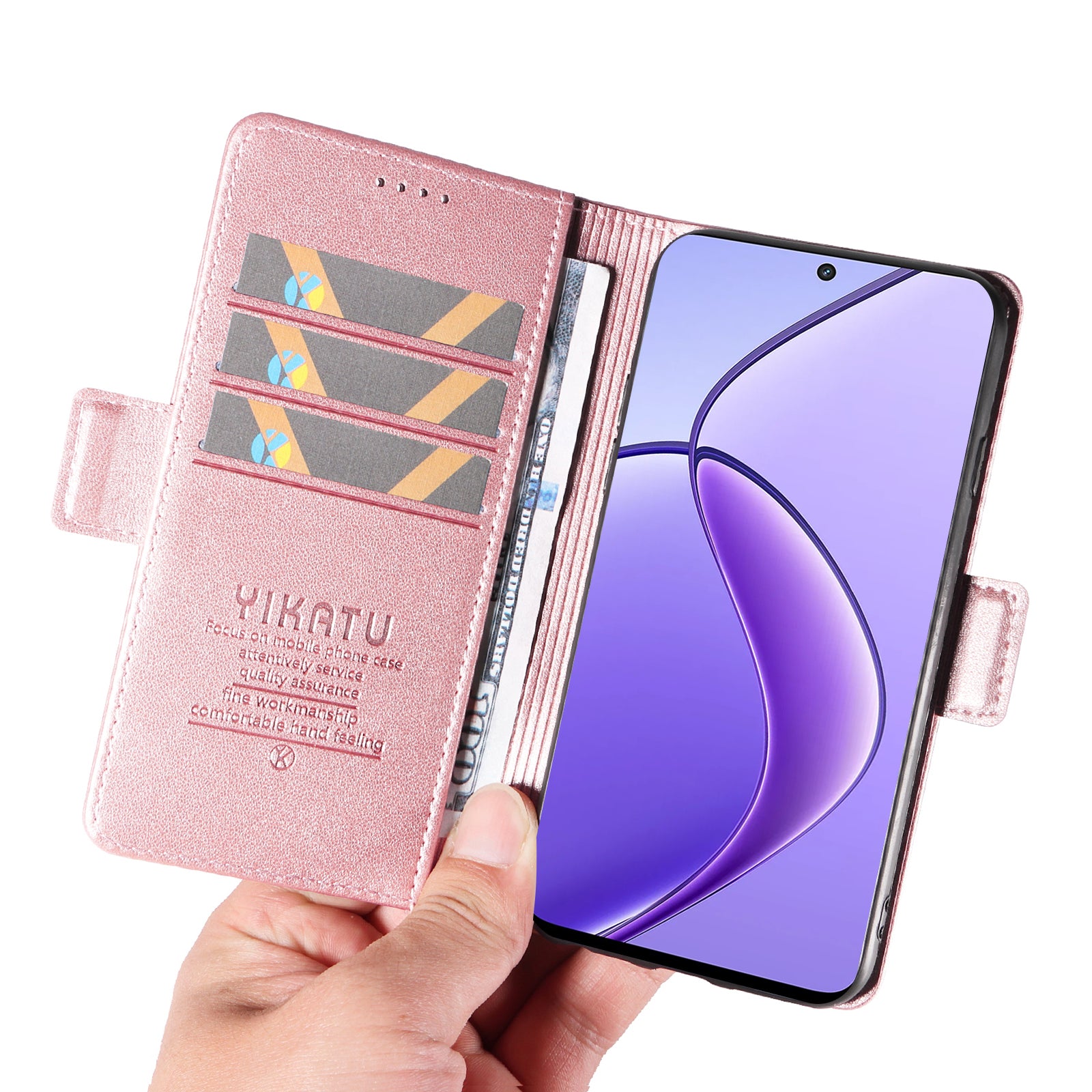 YIKATU YK-003 For Realme 12 Leather Case Wallet Cover Phone Accessories Distributors - Rose Gold