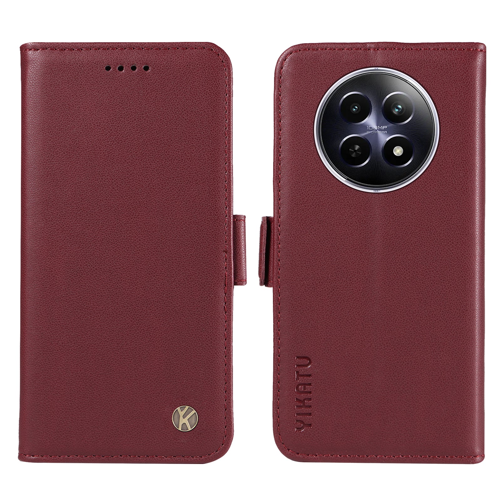 YIKATU YK-003 For Realme 12 Leather Case Wallet Cover Phone Accessories Distributors - Wine Red