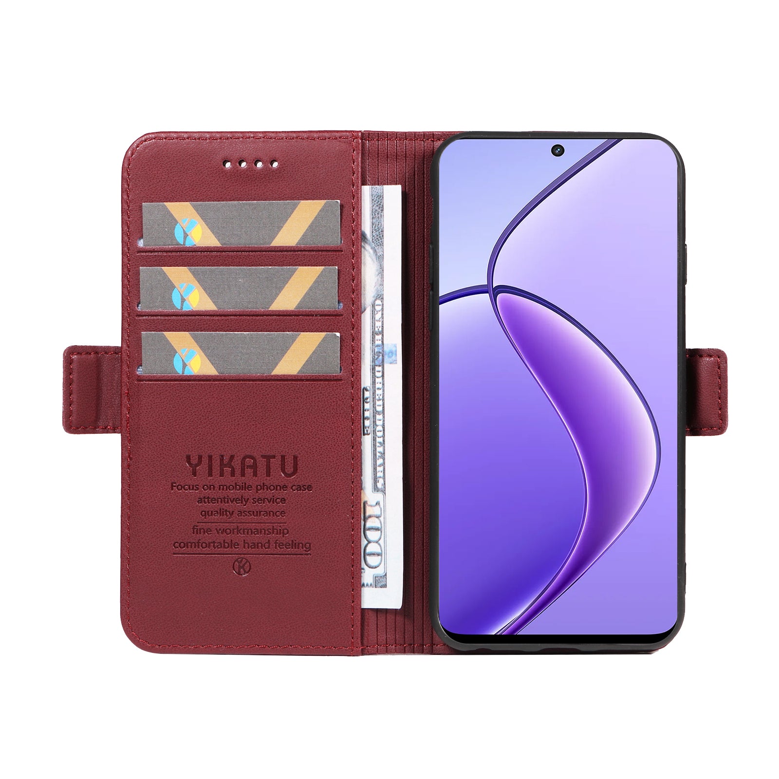 YIKATU YK-003 For Realme 12 Leather Case Wallet Cover Phone Accessories Distributors - Wine Red