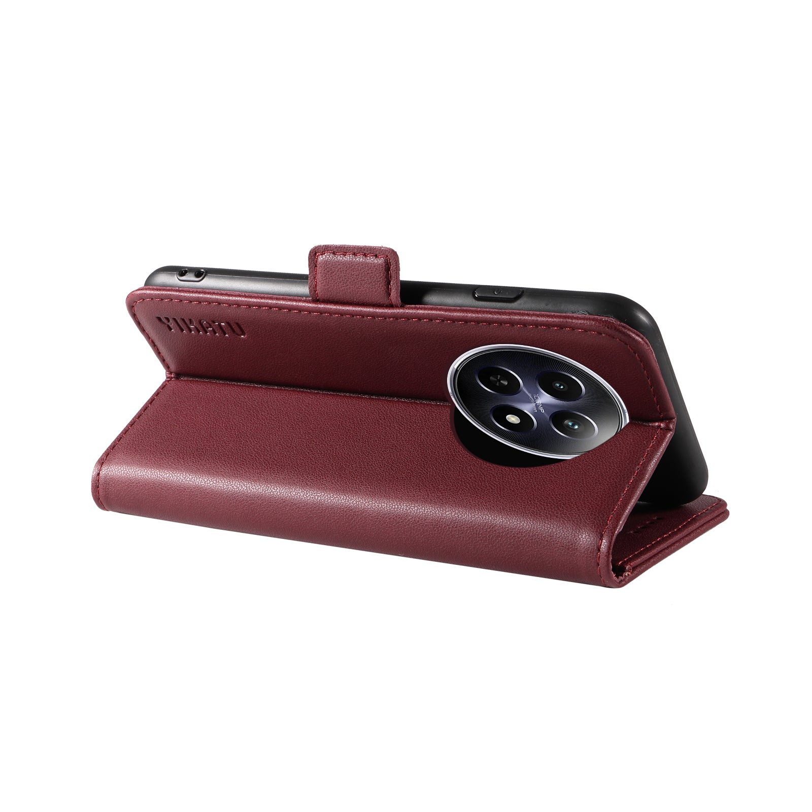 YIKATU YK-003 For Realme 12 Leather Case Wallet Cover Phone Accessories Distributors - Wine Red