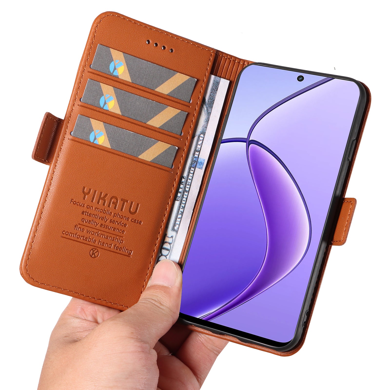 YIKATU YK-003 For Realme 12 Leather Case Wallet Cover Phone Accessories Distributors - Brown