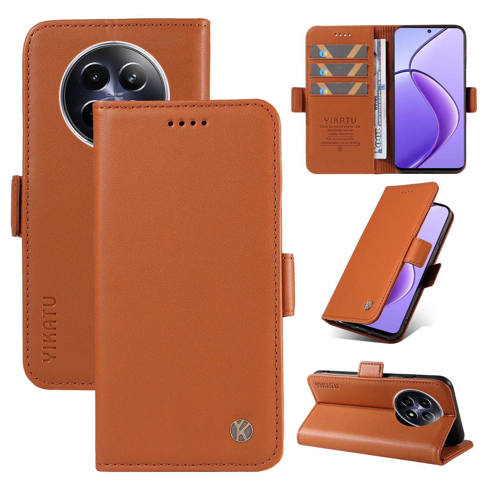 YIKATU YK-003 For Realme 12 Leather Case Wallet Cover Phone Accessories Distributors - Brown