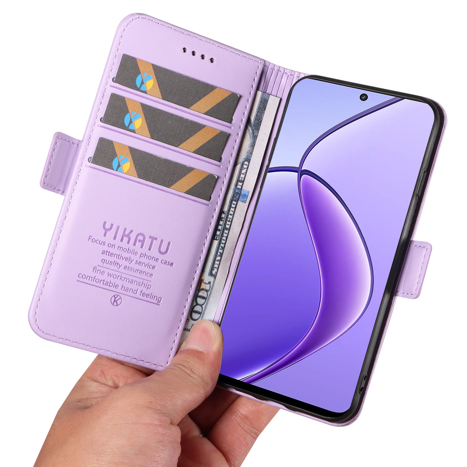 YIKATU YK-003 For Realme 12 Leather Case Wallet Cover Phone Accessories Distributors - Light Purple