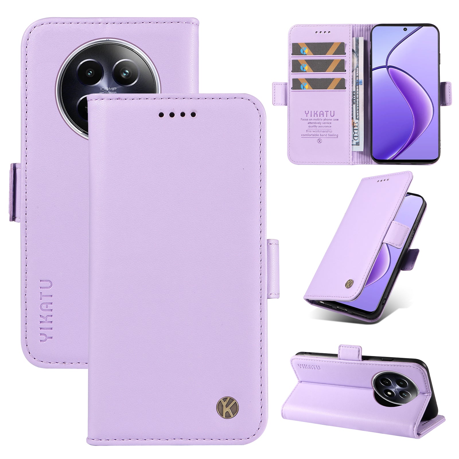 YIKATU YK-003 For Realme 12 Leather Case Wallet Cover Phone Accessories Distributors - Light Purple