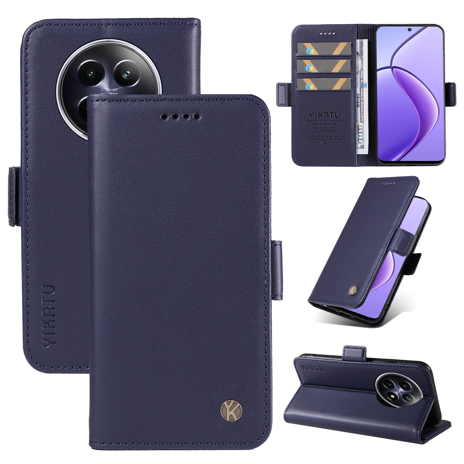 YIKATU YK-003 For Realme 12 Leather Case Wallet Cover Phone Accessories Distributors - Sapphire