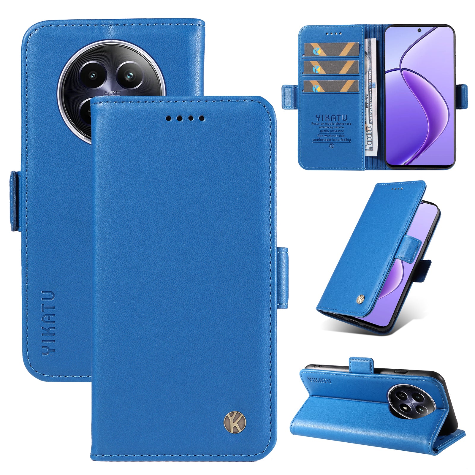 YIKATU YK-003 For Realme 12 Leather Case Wallet Cover Phone Accessories Distributors - Sky Blue