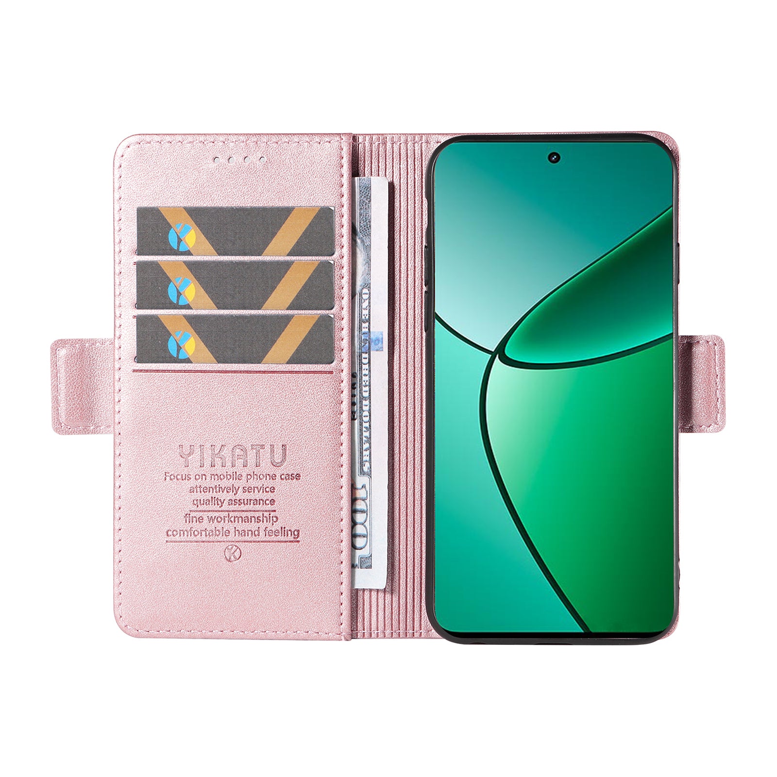 YIKATU YK-003 For Realme 12+ 5G Case Wallet PU Leather+TPU Cover Phone Accessories Distributors - Rose Gold