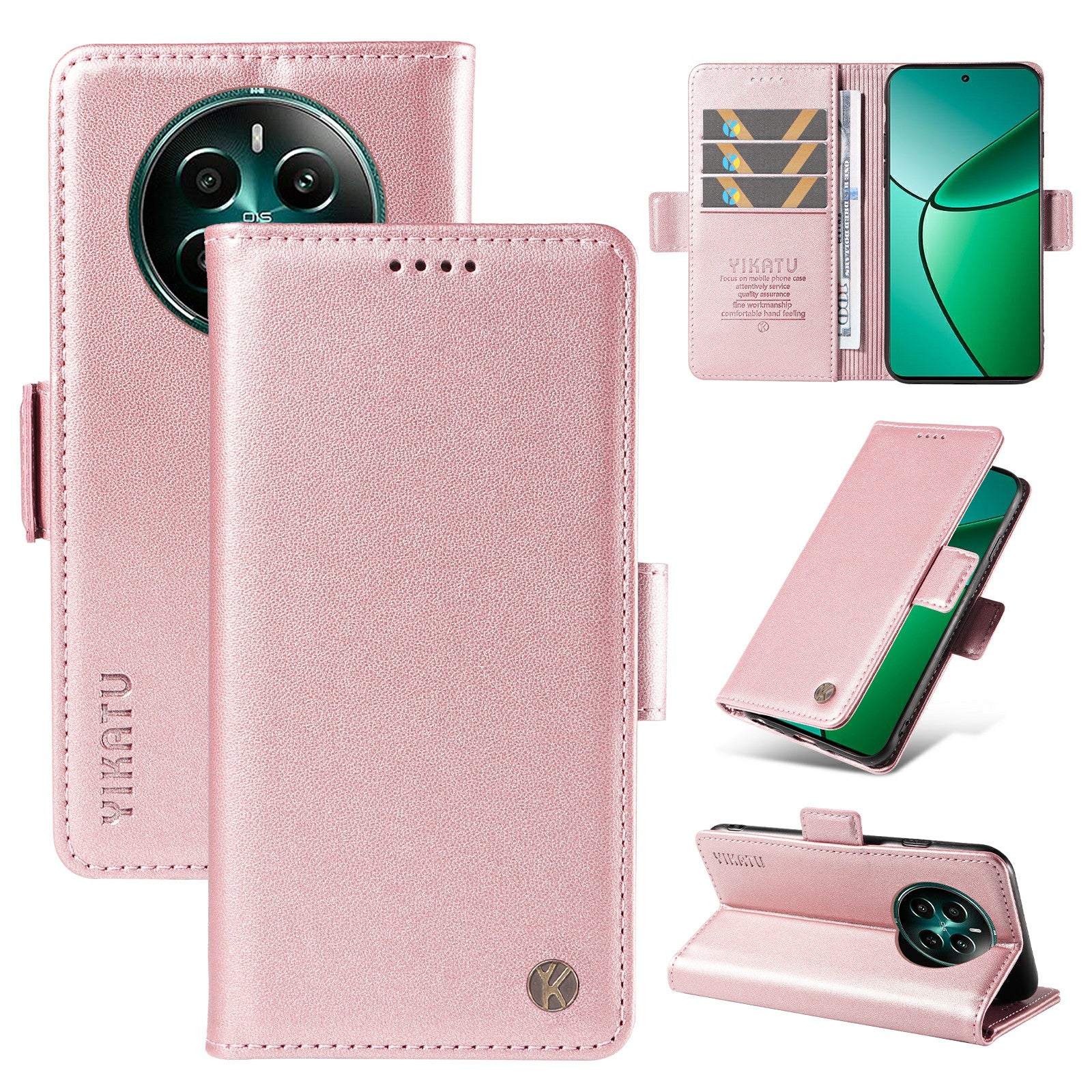 YIKATU YK-003 For Realme 12+ 5G Case Wallet PU Leather+TPU Cover Phone Accessories Distributors - Rose Gold