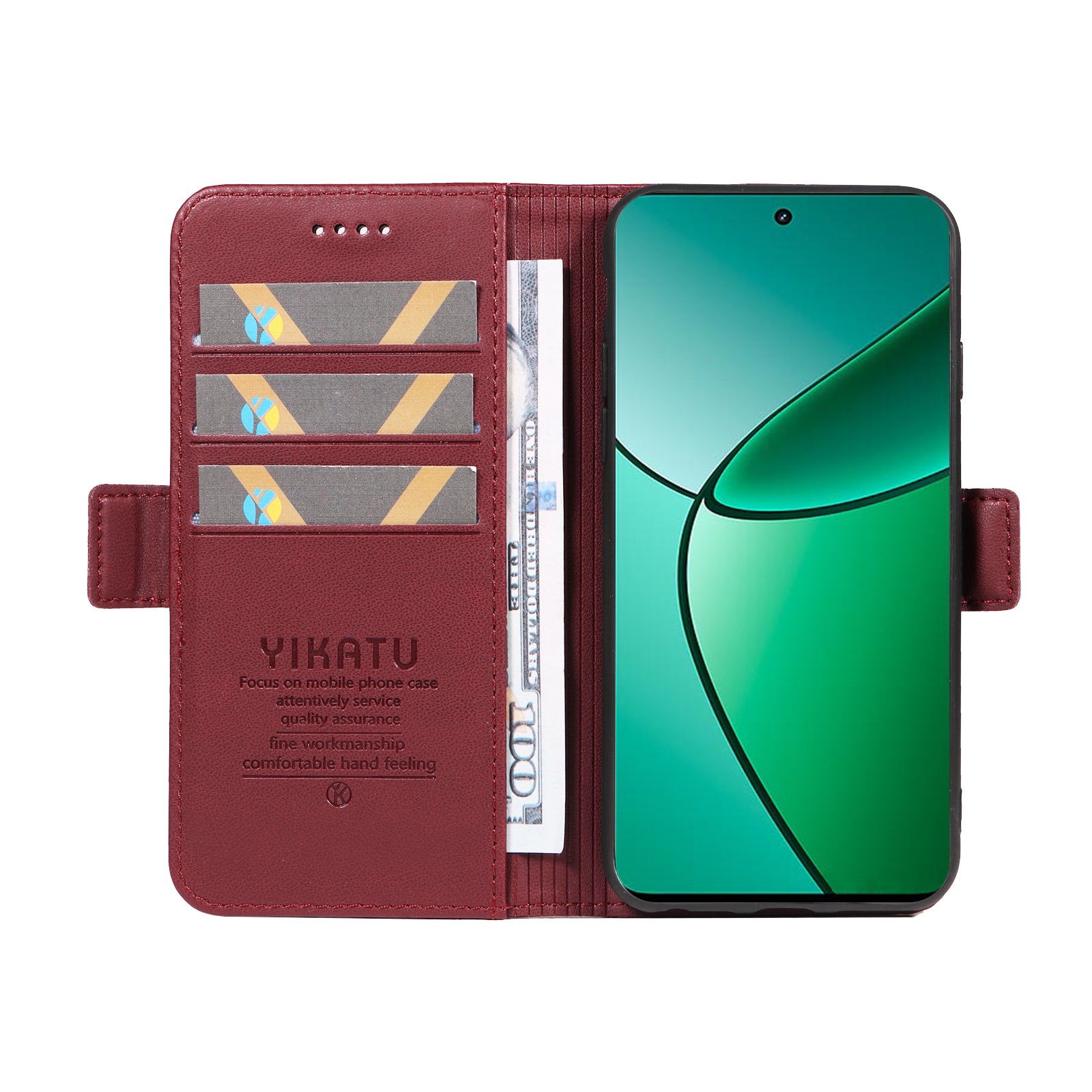 YIKATU YK-003 For Realme 12+ 5G Case Wallet PU Leather+TPU Cover Phone Accessories Distributors - Wine Red
