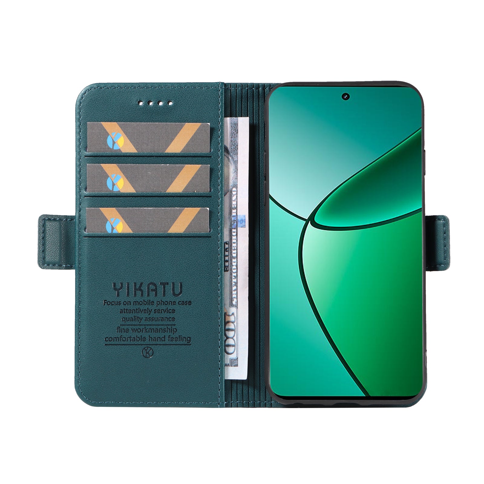 YIKATU YK-003 For Realme 12+ 5G Case Wallet PU Leather+TPU Cover Phone Accessories Distributors - Green