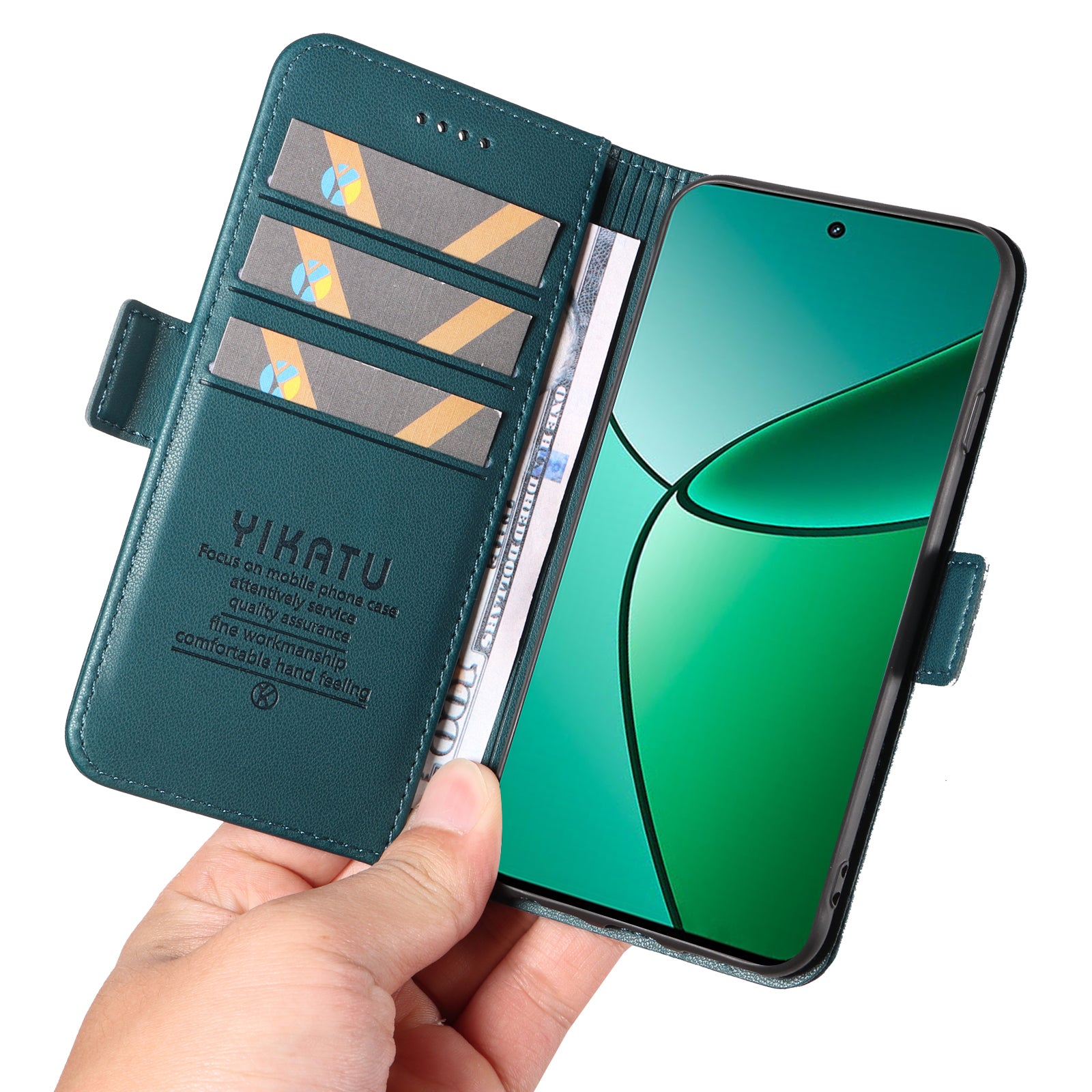 YIKATU YK-003 For Realme 12+ 5G Case Wallet PU Leather+TPU Cover Phone Accessories Distributors - Green