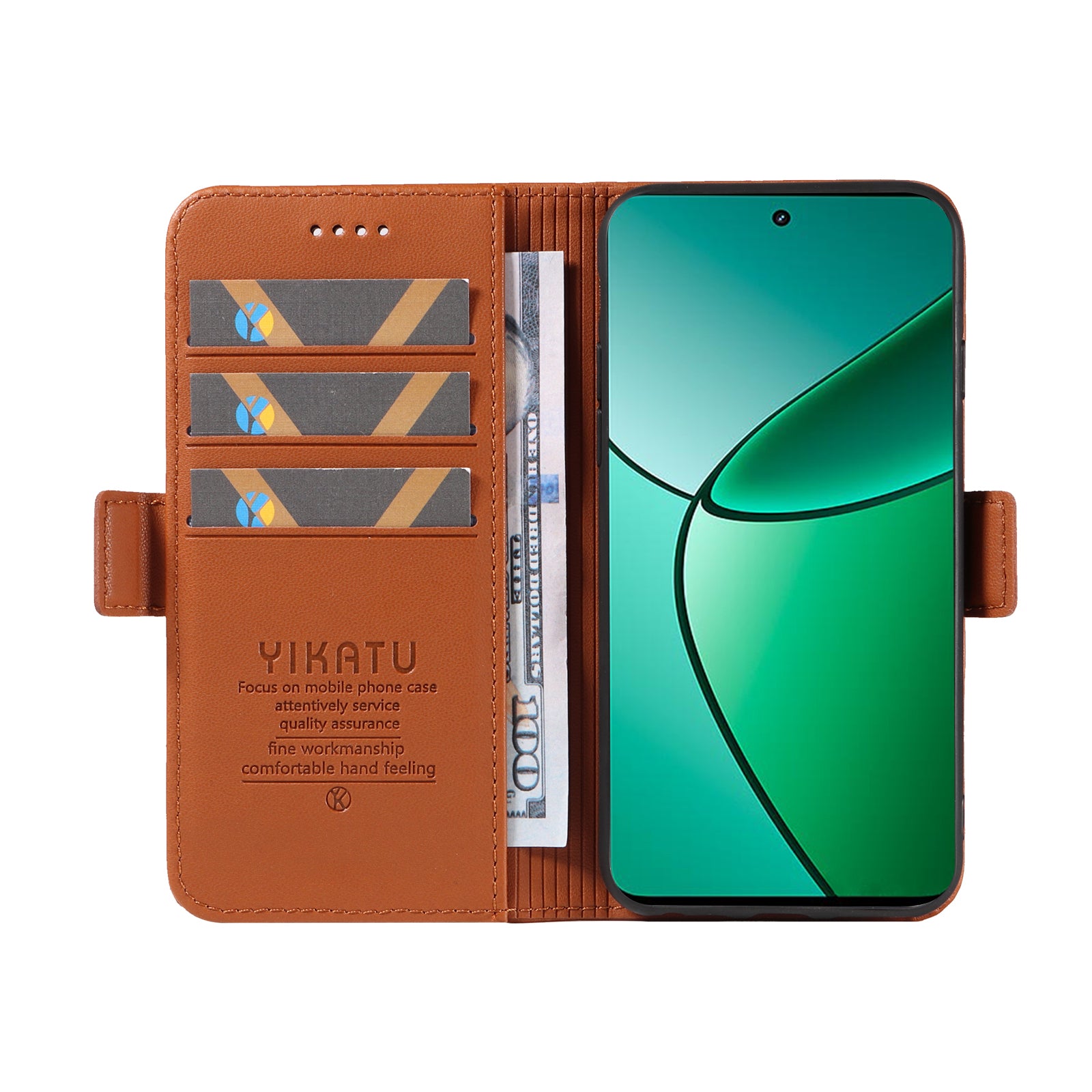 YIKATU YK-003 For Realme 12+ 5G Case Wallet PU Leather+TPU Cover Phone Accessories Distributors - Brown