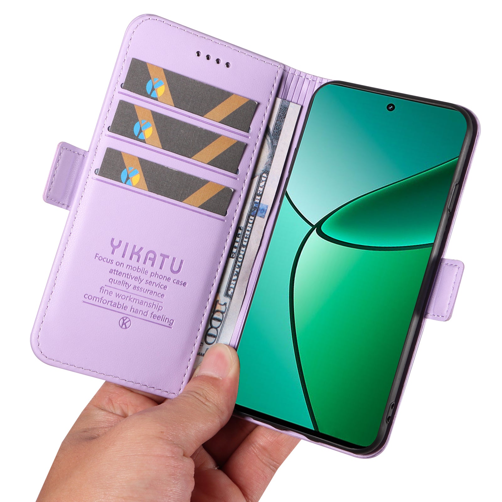 YIKATU YK-003 For Realme 12+ 5G Case Wallet PU Leather+TPU Cover Phone Accessories Distributors - Light Purple