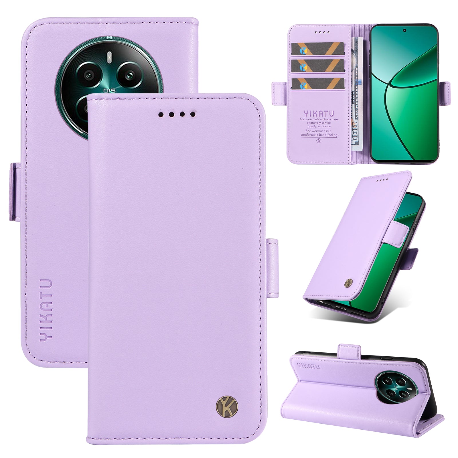 YIKATU YK-003 For Realme 12+ 5G Case Wallet PU Leather+TPU Cover Phone Accessories Distributors - Light Purple