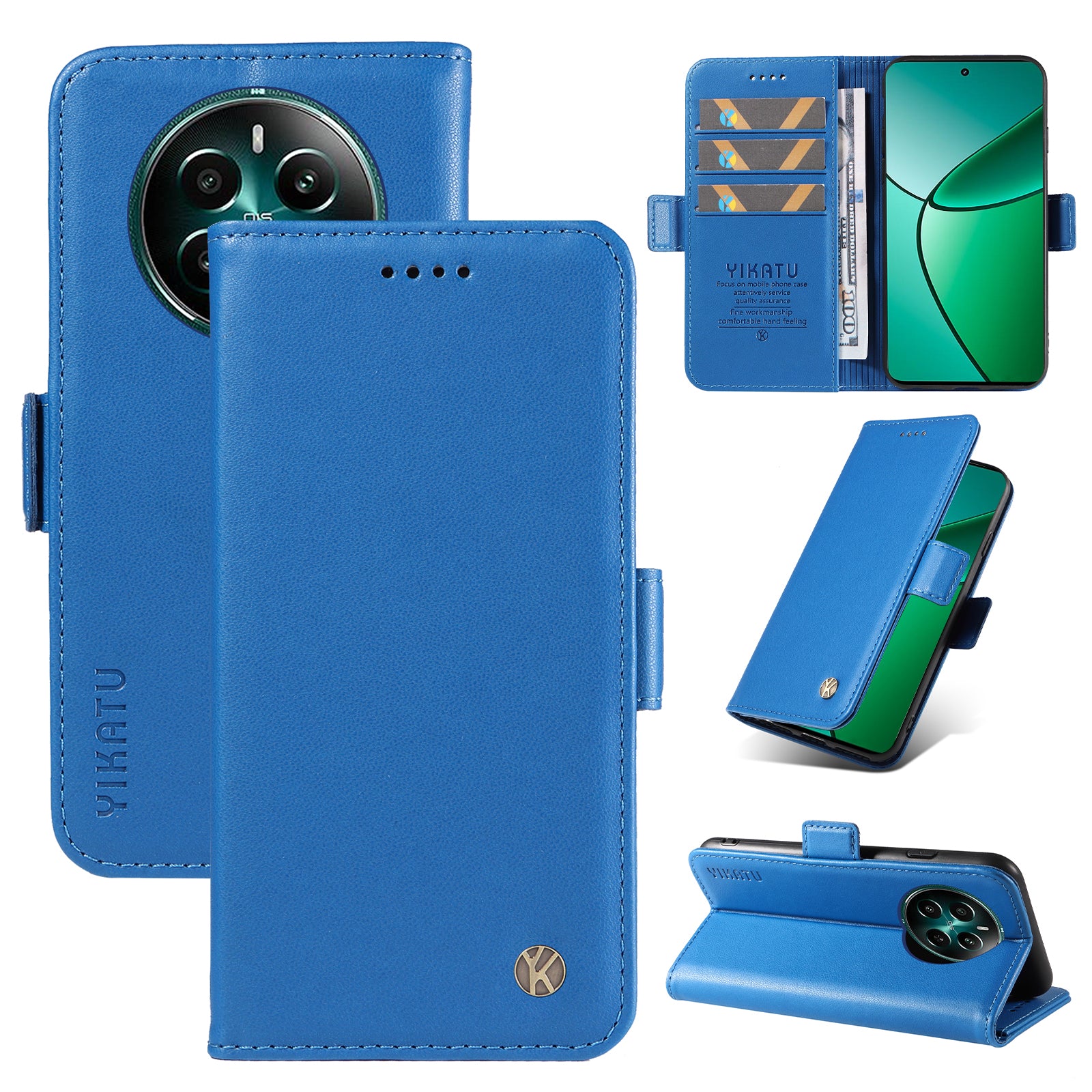 YIKATU YK-003 For Realme 12+ 5G Case Wallet PU Leather+TPU Cover Phone Accessories Distributors - Sky Blue