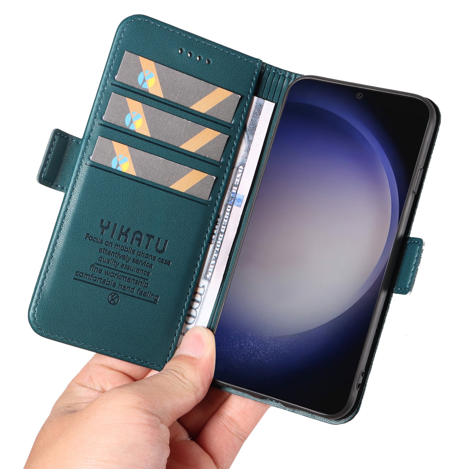 YIKATU YK-003 For Samsung Galaxy S24 Case PU Leather Folio Wallet Phone Cover - Green