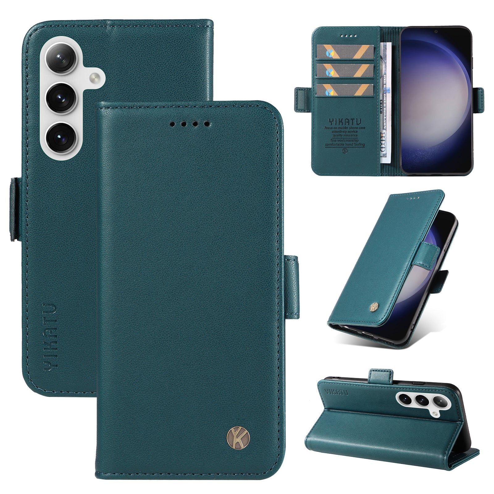 YIKATU YK-003 For Samsung Galaxy S24 Case PU Leather Folio Wallet Phone Cover - Green