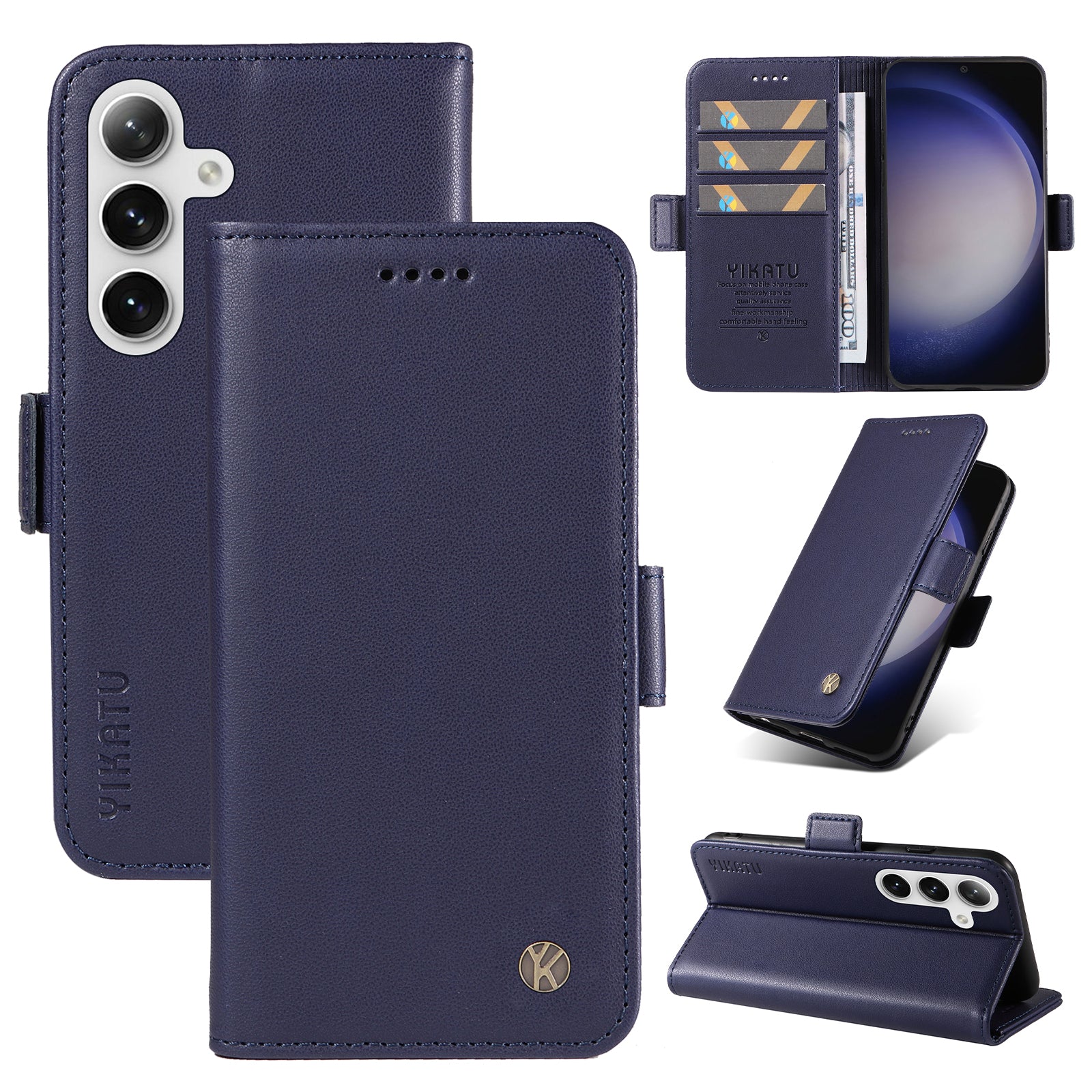 YIKATU YK-003 For Samsung Galaxy S24 Case PU Leather Folio Wallet Phone Cover - Sapphire