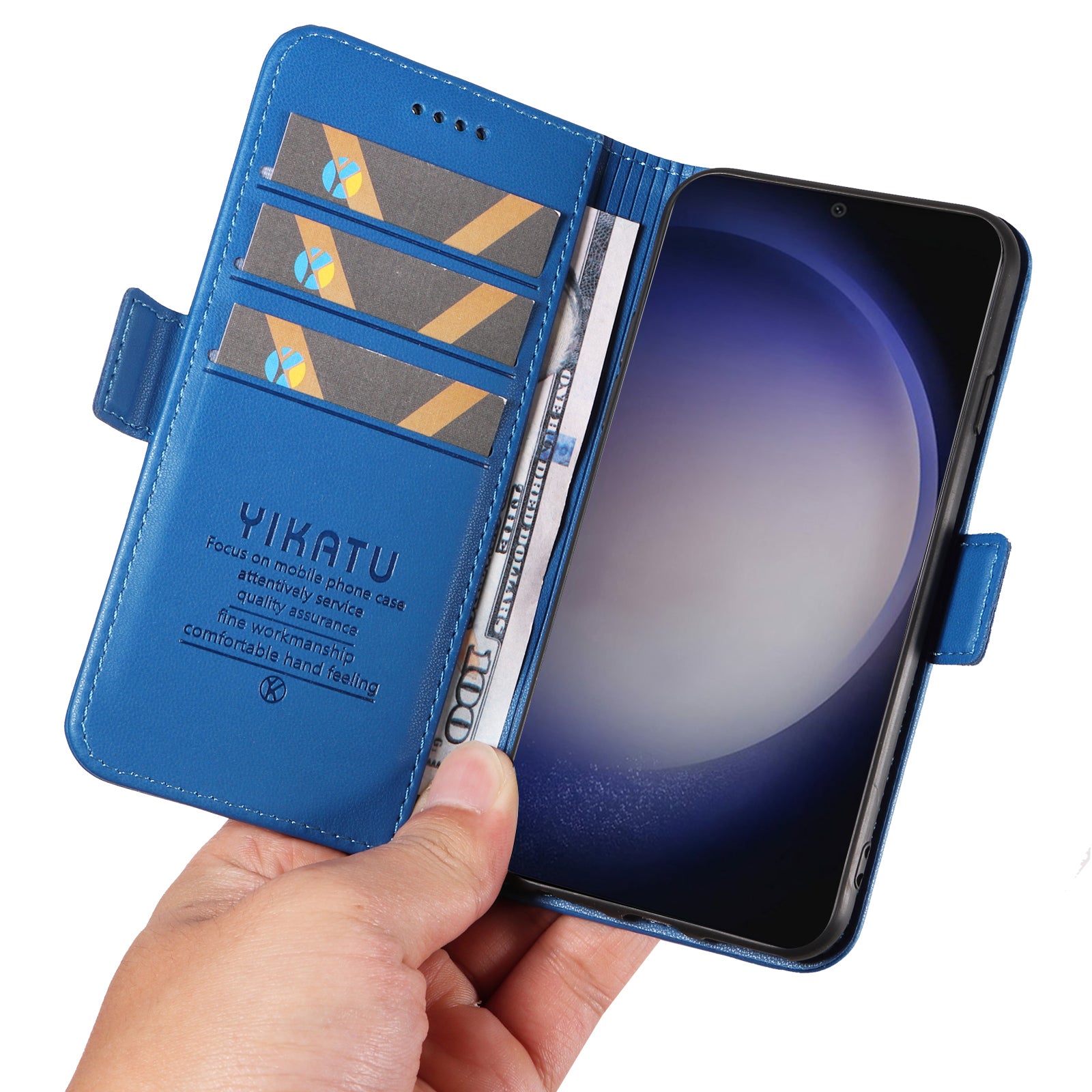 YIKATU YK-003 For Samsung Galaxy S24 Case PU Leather Folio Wallet Phone Cover - Sky Blue