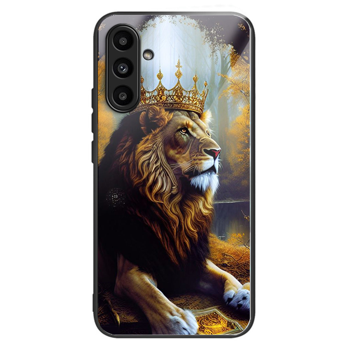 For Samsung Galaxy A14 5G / A14 4G Case Pattern Printed Tempered Glass+TPU Phone Cover - Lion King