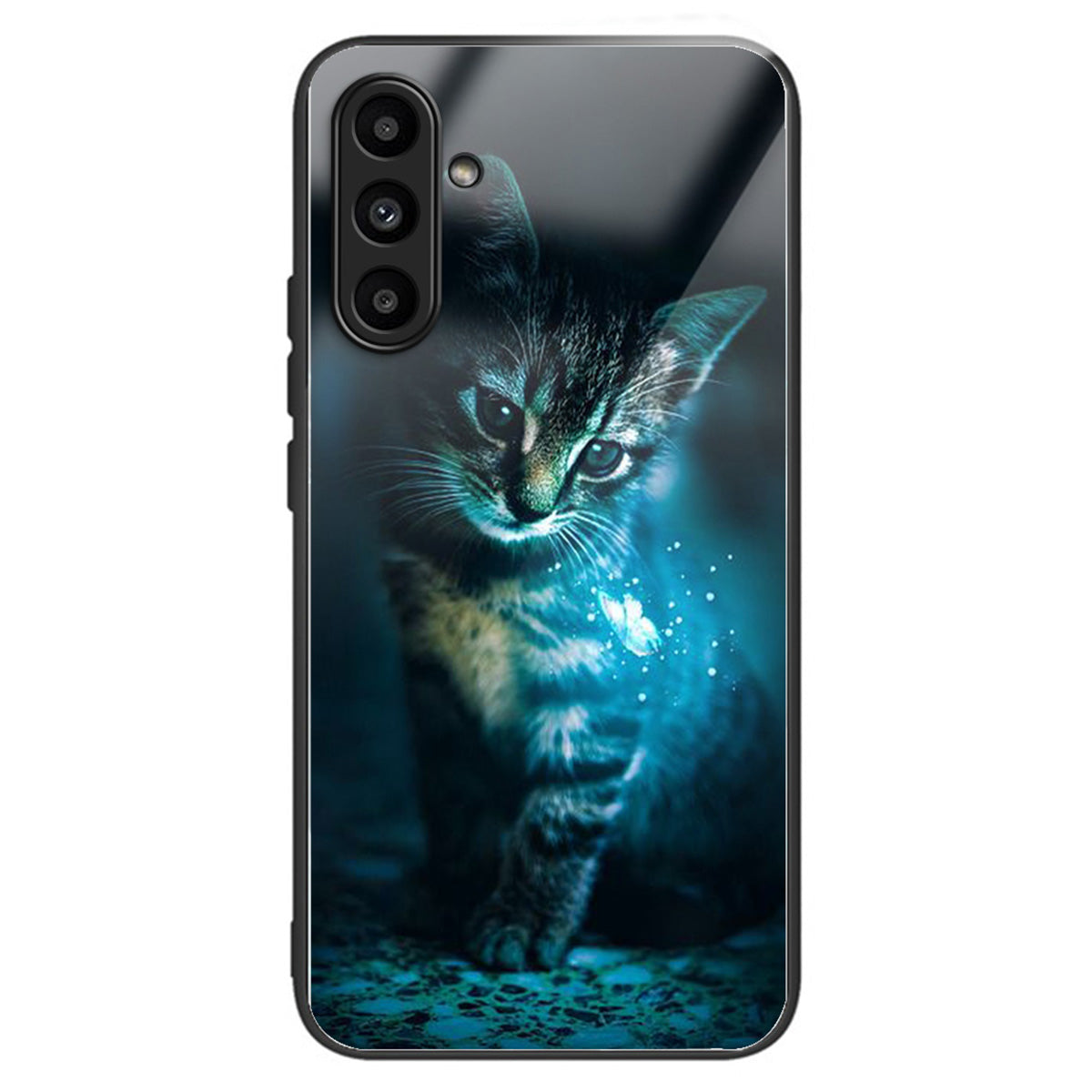 For Samsung Galaxy A14 5G / A14 4G Case Pattern Printed Tempered Glass+TPU Phone Cover - Cat