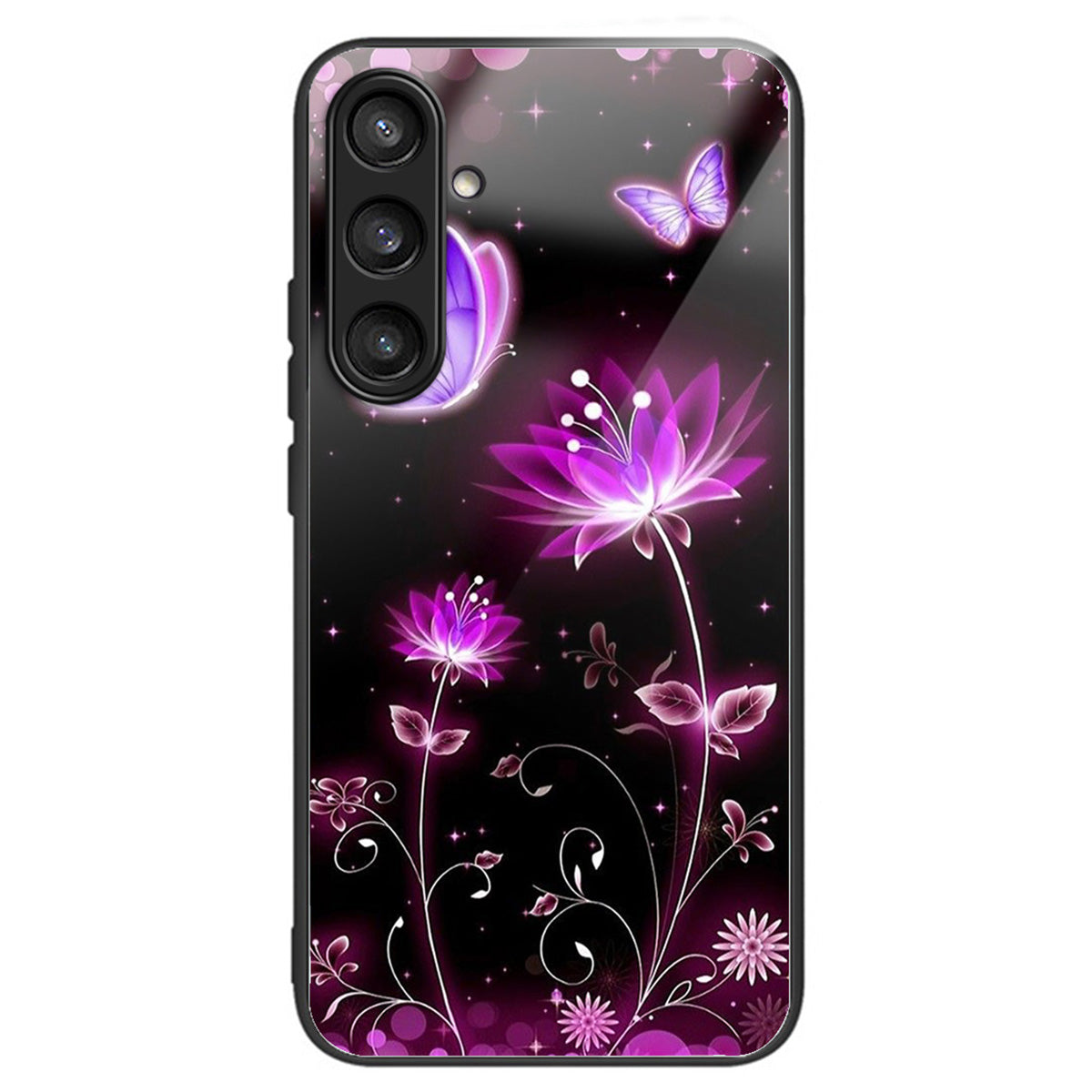 For Samsung Galaxy S24+ Case Tempered Glass+TPU Pattern Printing Phone Cover - Fluorescent Lotus