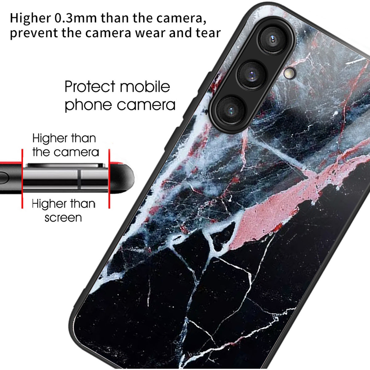 For Samsung Galaxy S24 Case Tempered Glass+TPU Personalized Patterns Phone Cover - Black Marble