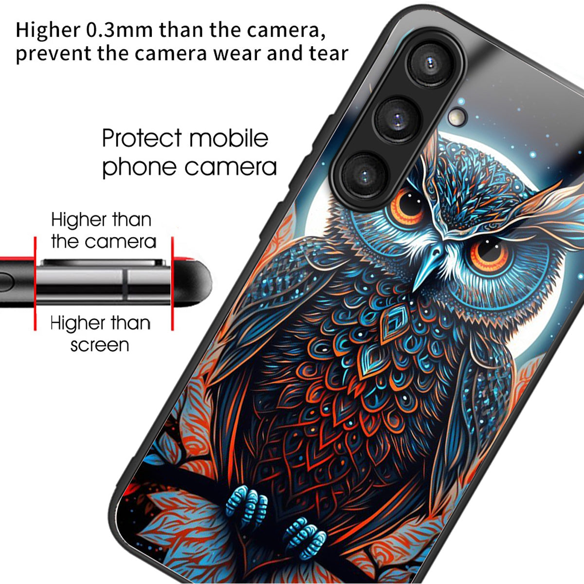 For Samsung Galaxy S24 Case Tempered Glass+TPU Personalized Patterns Phone Cover - Owl