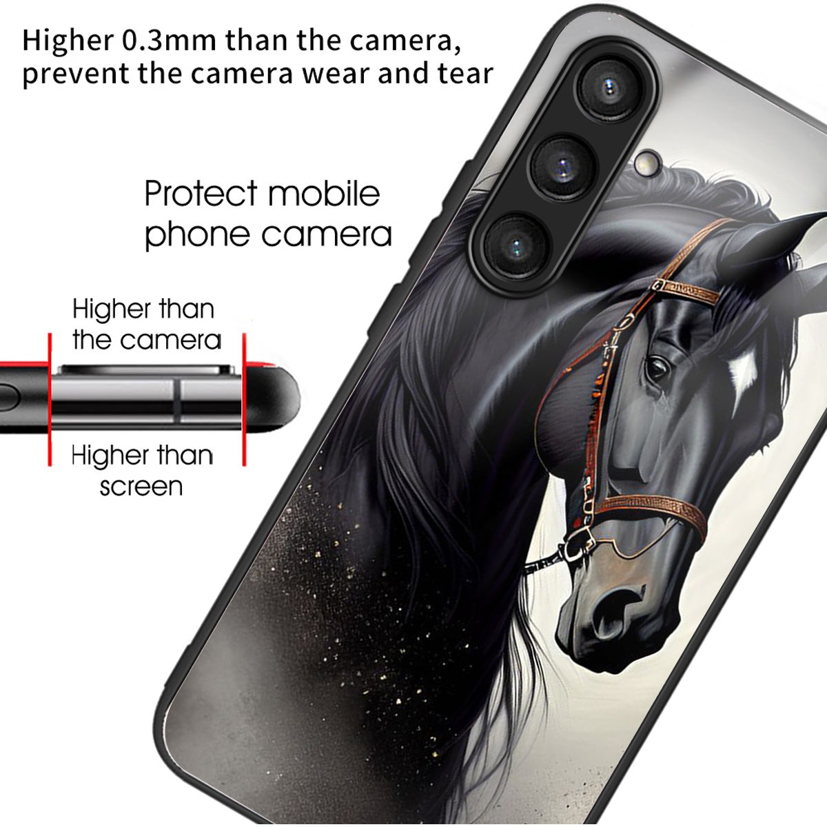 For Samsung Galaxy S24 Case Tempered Glass+TPU Personalized Patterns Phone Cover - Horse