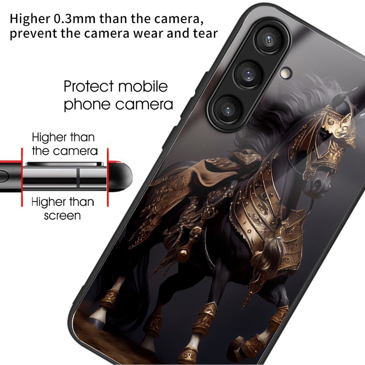 For Samsung Galaxy S24 Case Tempered Glass+TPU Personalized Patterns Phone Cover - Masked Horse
