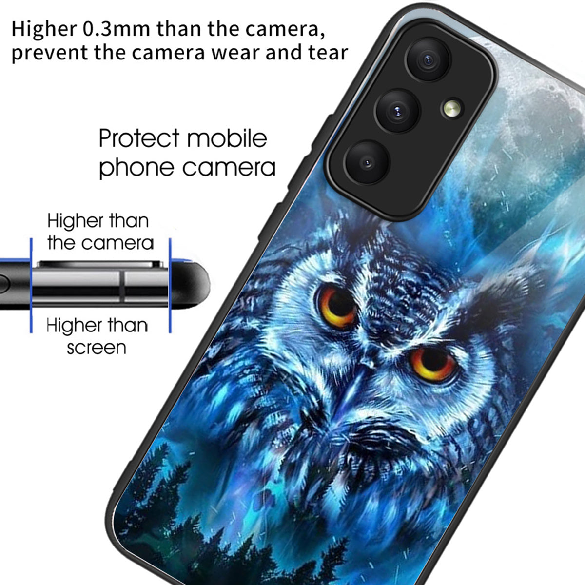 For Samsung Galaxy A35 5G Phone Case Pattern Printing Tempered Glass TPU Cover - Forest Owl
