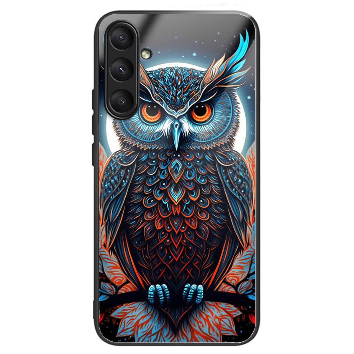 For Samsung Galaxy A24 4G (162.1 x 77.6 x 8.3mm) Case Tempered Glass Pattern Camera Lens Protection Phone Cover - Owl