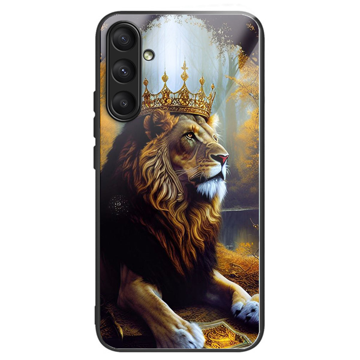 For Samsung Galaxy A24 4G (162.1 x 77.6 x 8.3mm) Case Tempered Glass Pattern Camera Lens Protection Phone Cover - Lion King