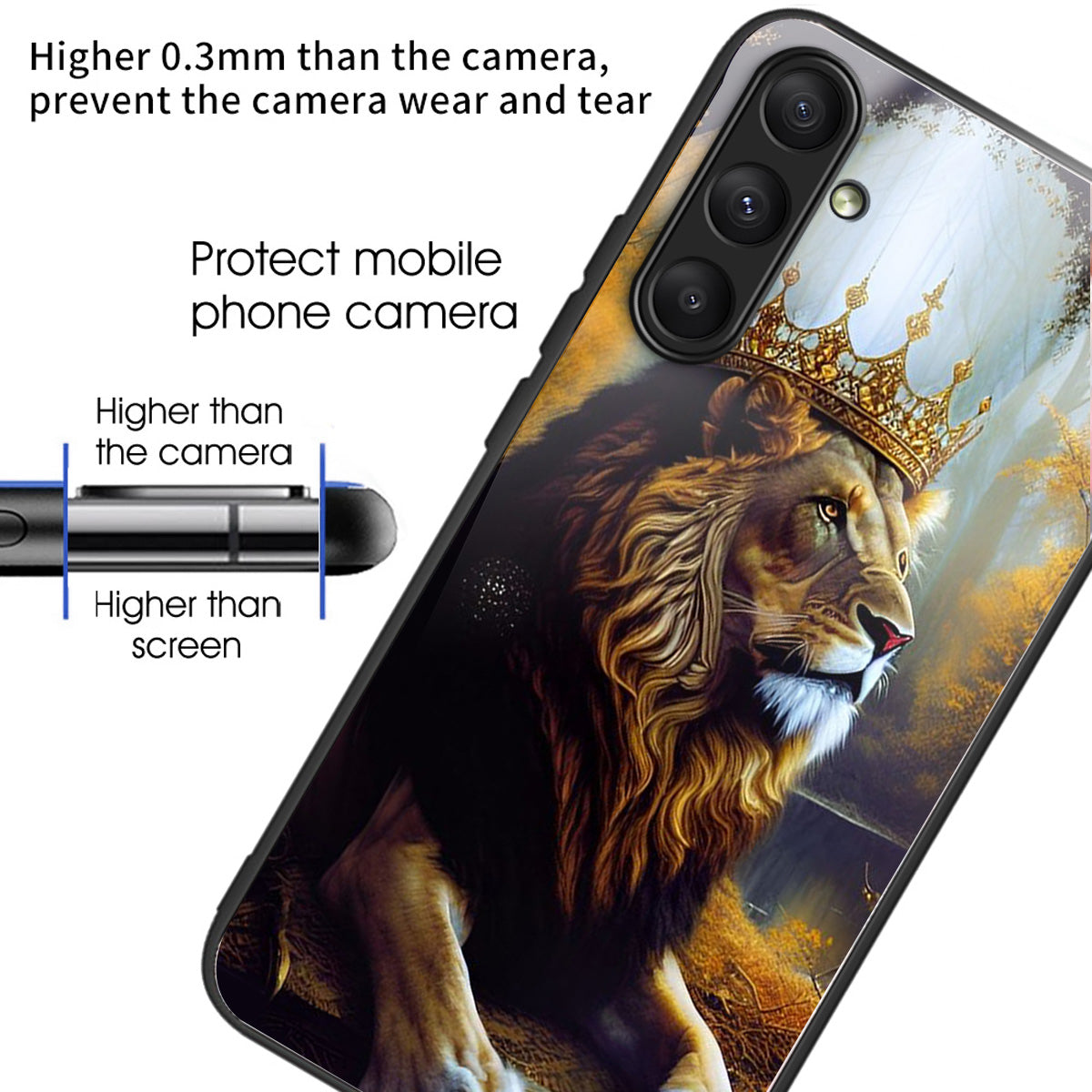 For Samsung Galaxy A24 4G (162.1 x 77.6 x 8.3mm) Case Tempered Glass Pattern Camera Lens Protection Phone Cover - Lion King