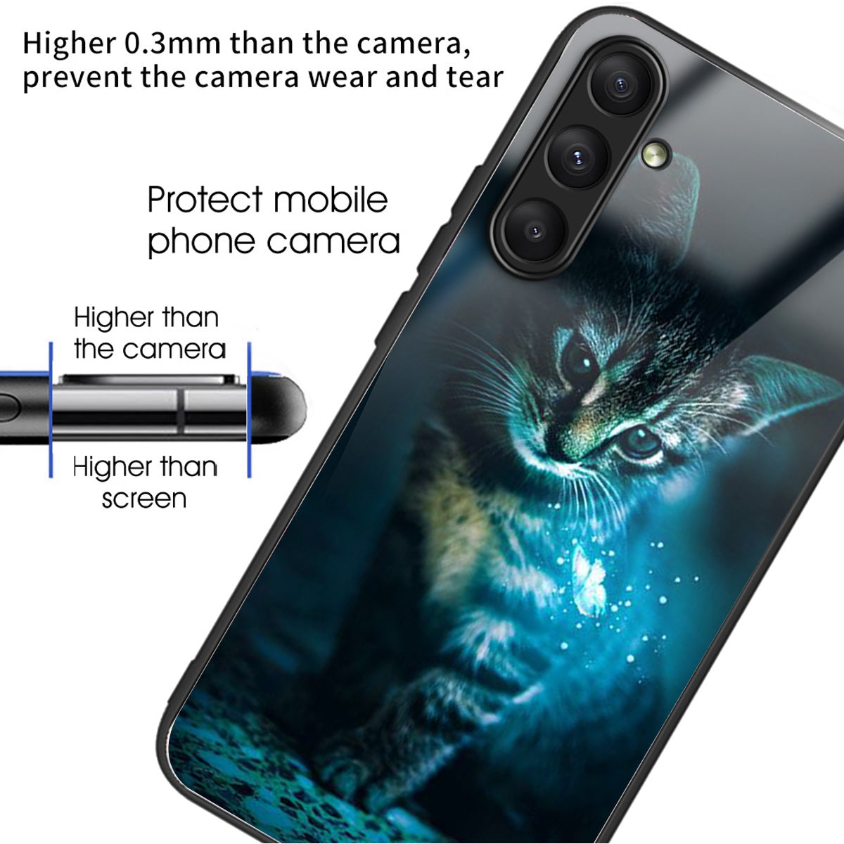 For Samsung Galaxy A24 4G (162.1 x 77.6 x 8.3mm) Case Tempered Glass Pattern Camera Lens Protection Phone Cover - Cat