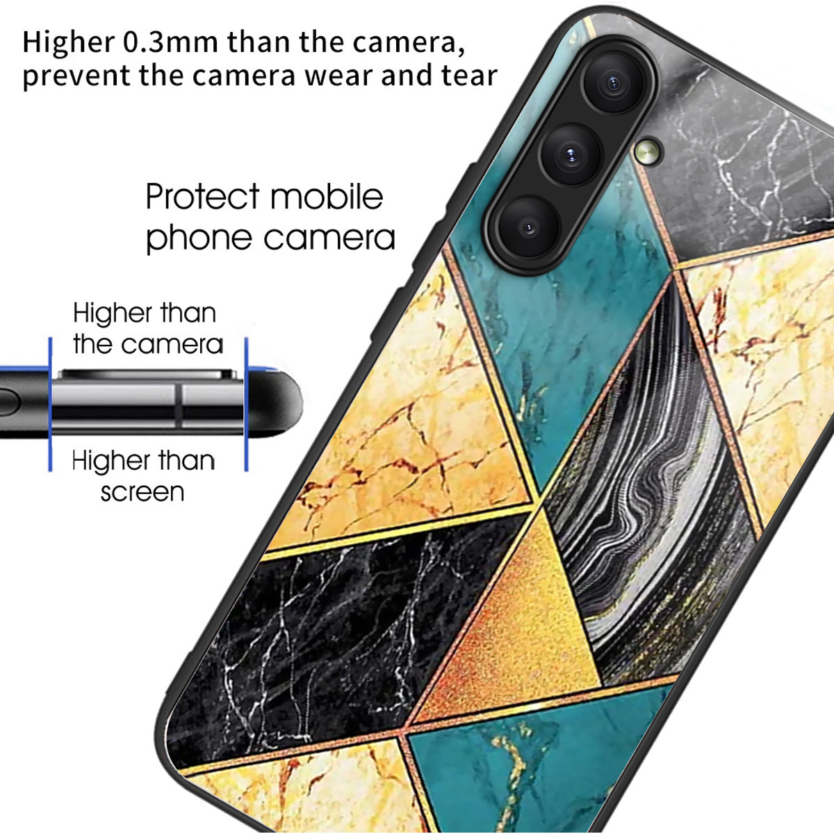 For Samsung Galaxy A24 4G (162.1 x 77.6 x 8.3mm) Case Tempered Glass Pattern Camera Lens Protection Phone Cover - Splicing Marble