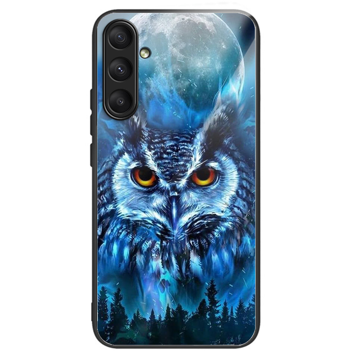 For Samsung Galaxy A24 4G (162.1 x 77.6 x 8.3mm) Case Tempered Glass Pattern Camera Lens Protection Phone Cover - Forest Owl