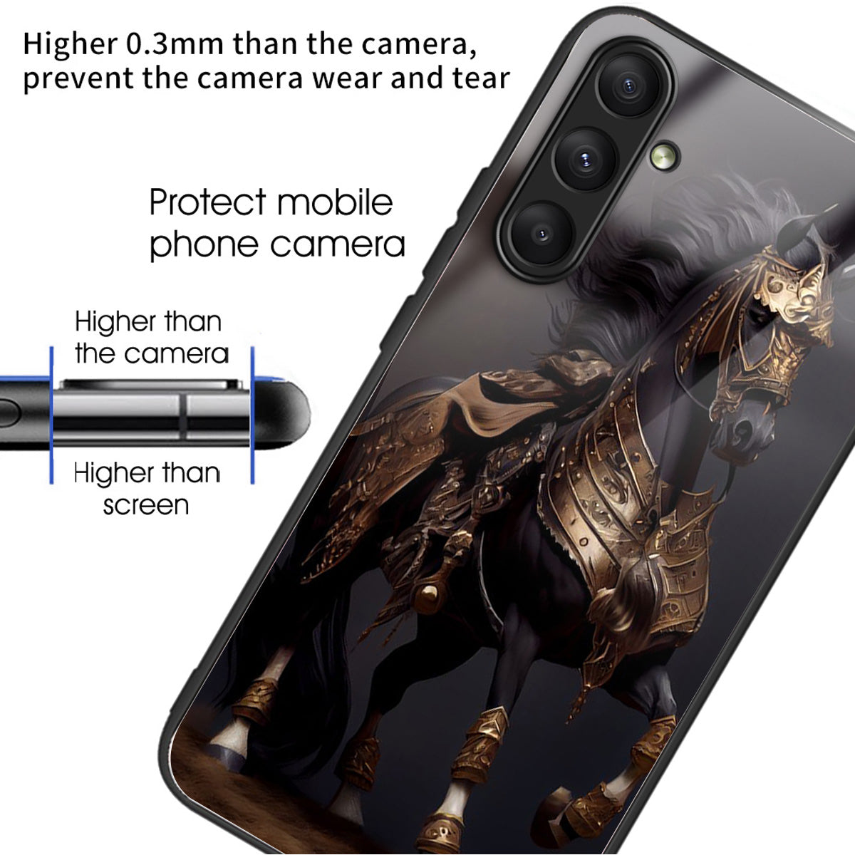 For Samsung Galaxy A24 4G (162.1 x 77.6 x 8.3mm) Case Tempered Glass Pattern Camera Lens Protection Phone Cover - Masked Horse