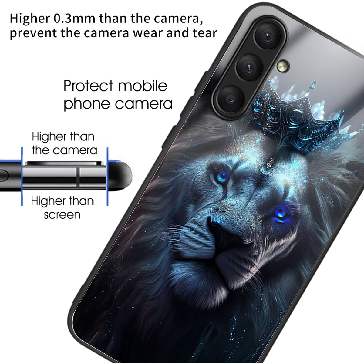 For Samsung Galaxy A24 4G (162.1 x 77.6 x 8.3mm) Case Tempered Glass Pattern Camera Lens Protection Phone Cover - Blue Lion