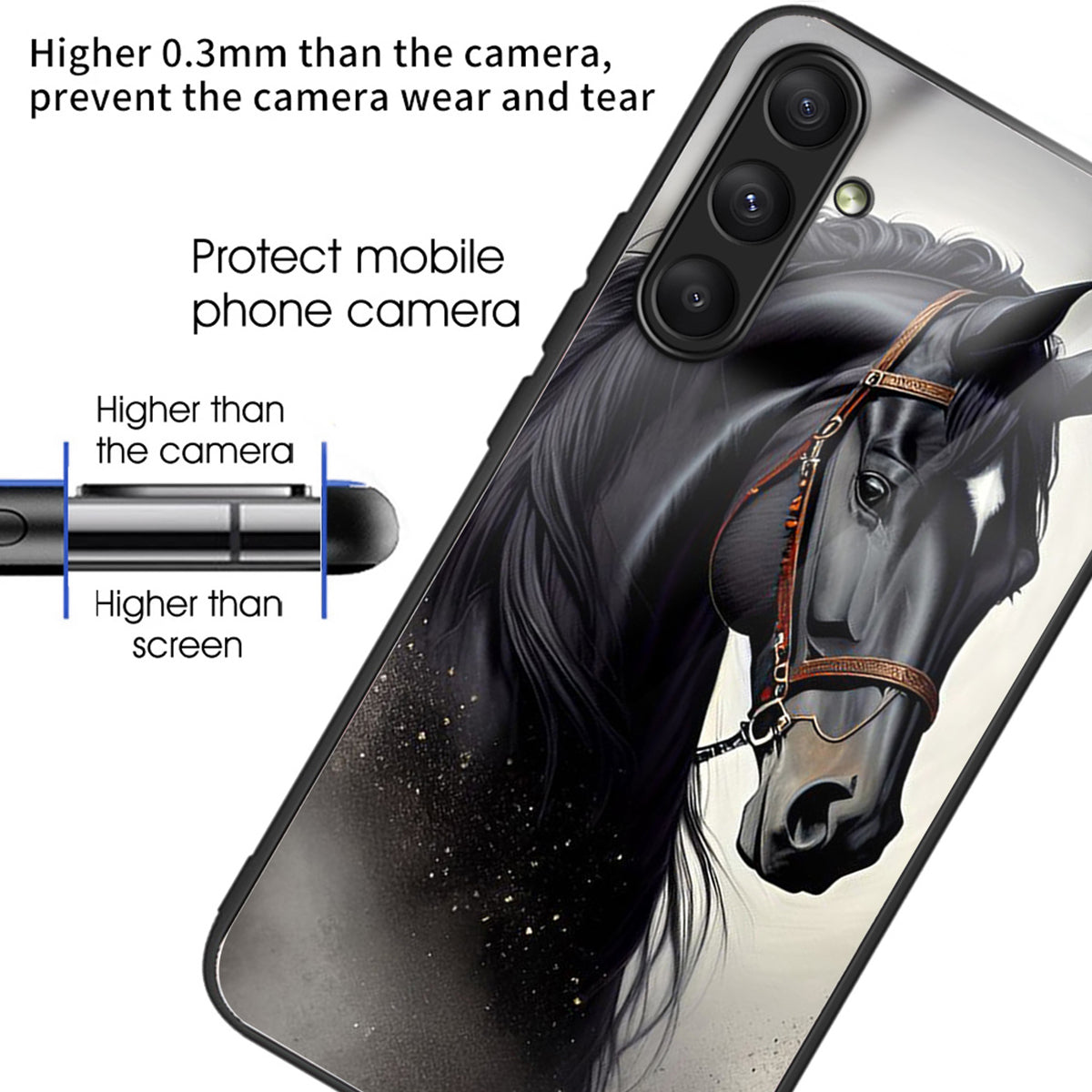 For Samsung Galaxy A24 4G (162.1 x 77.6 x 8.3mm) Case Tempered Glass Pattern Camera Lens Protection Phone Cover - Horse