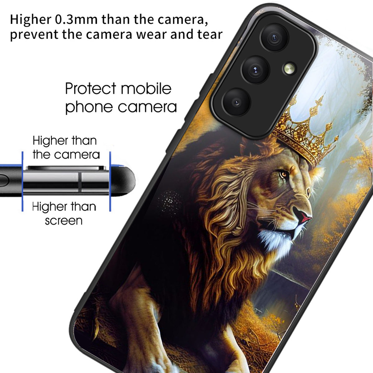 For Samsung Galaxy A55 5G Tempered Glass Case TPU Frame Pattern Print Phone Cover - Lion King