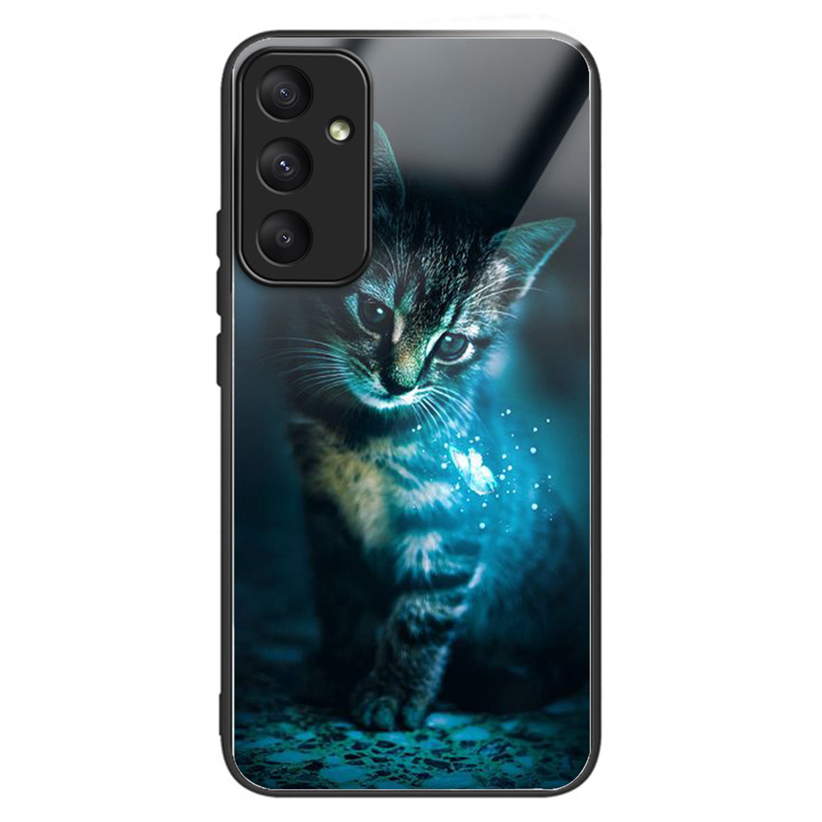 For Samsung Galaxy A55 5G Tempered Glass Case TPU Frame Pattern Print Phone Cover - Cat