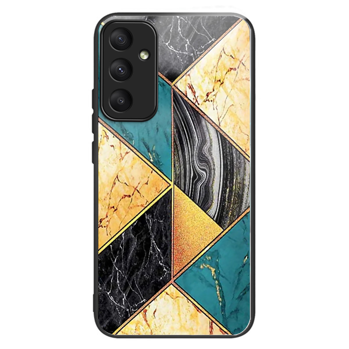 For Samsung Galaxy A55 5G Tempered Glass Case TPU Frame Pattern Print Phone Cover - Splicing Marble